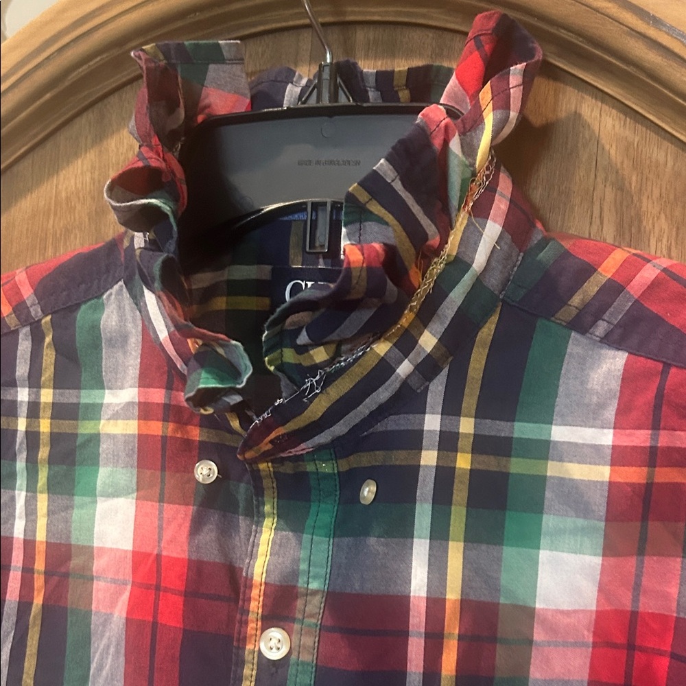 Chaps Ruffle Collar Multicolor Plaid Button Down … - image 2